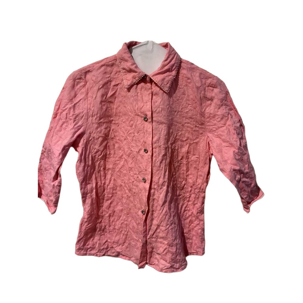 Richard Malcolm Pink‎ Irish Linen Floral Blouse Small Boho Cottagecore Whimsy
